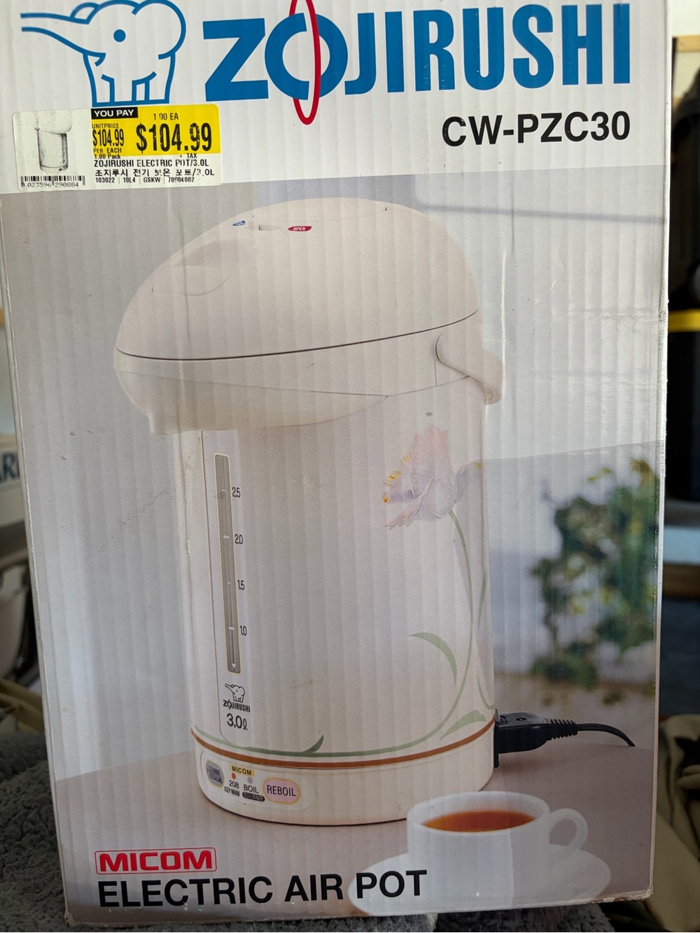Zojirushi CW-PZC30 3.0L Micom Electric Air Pot Water Boiler White